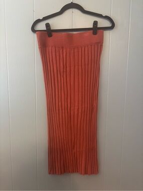 Ribbed Knit Midi Skirt - Rust
